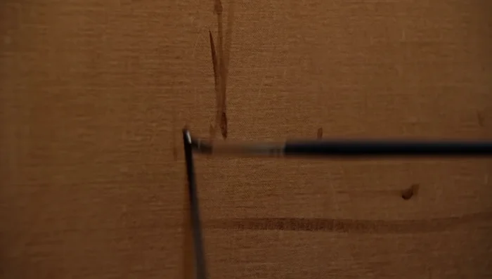 Prepare the canvas with a burnt sienna base, rubbed back to reveal linen texture. Sketch the composition freehand using olio gel and burnt umber, focusing on major lines and zones of color.