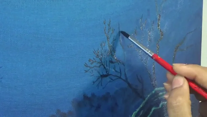 Paint the final tubular sponge. Apply a gray-white base first before adding brighter green, blue, and gray layers to create depth and texture.