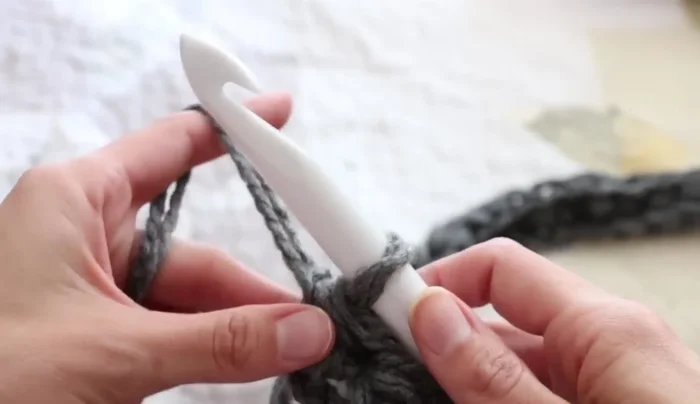 In the second chain from the turning chain, hdc across the row. Repeat step 3 and 4 for each row, changing colors as desired.