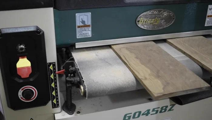 Sand the boards to their final size (1/4 inch thick) using a drum sander.