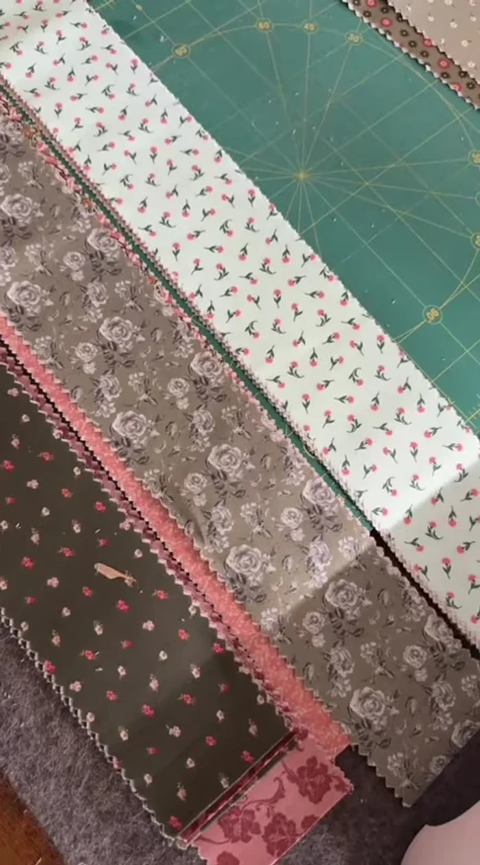 Cut sewn strips into squares (e.g., 6 1/2" x 6 1/2"). Keep leftover fabric for future projects.