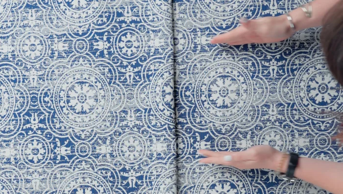 Cut your main fabric to the calculated size. Fold it in half with right sides together, aligning grainline. Pin and mark length along the fold to the opposite edges. Cut the fabric along these marks.