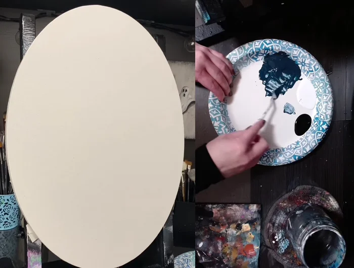 Mix paints and add white to lighten and create desired colors. 