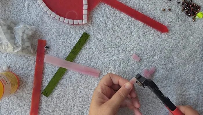 Add small cubes as centers for the flowers.