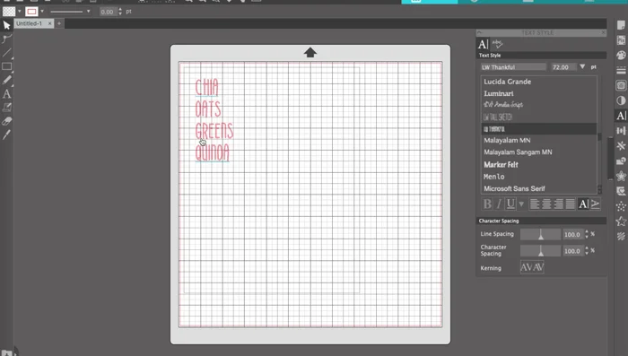 Adjust font size to fit within the cutting mat borders, ensuring it's large enough to be readable but not too big for your canisters.