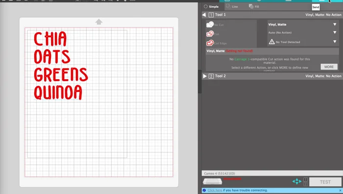 Set the cutting parameters to 'Cut to Edge' for vinyl, selecting the appropriate vinyl type and settings (e.g., Oracle 651).
