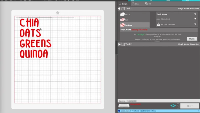 Set the cutting parameters to 'Cut to Edge' for vinyl, selecting the appropriate vinyl type and settings (e.g., Oracle 651).