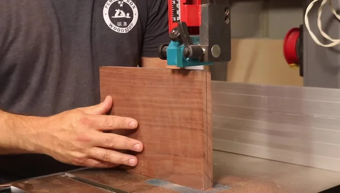 Resaw the walnut in half using a bandsaw, and plane to final thickness.