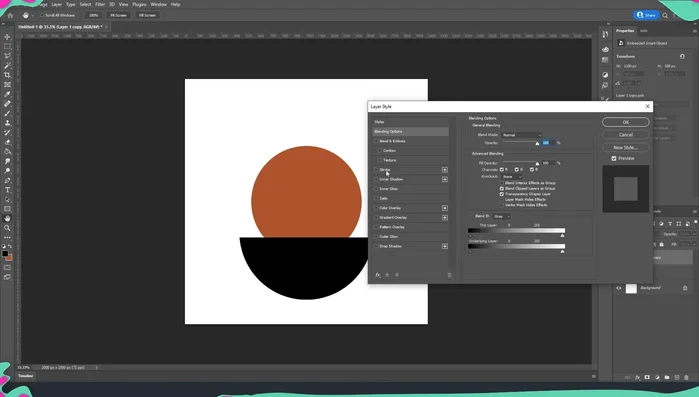 Double-click the top (black circle) layer to open Blending Options. Add a stroke (2 pixels, 60% opacity).