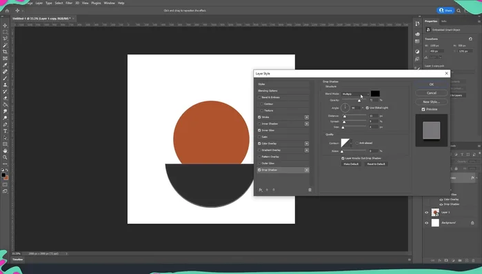 Add a drop shadow (10% opacity, 70 distance, 0 spread, 65 size).