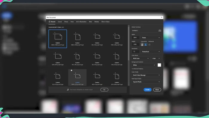 Create a new document (2000x2000 pixels recommended).
