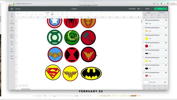 Select and resize the desired cupcake topper designs. Ensure colors are consistent to minimize cutting mats needed.