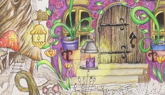 Base Detailing: Lightly color the area under the lantern to represent the base or candle holder, ensuring it appears within the glass.