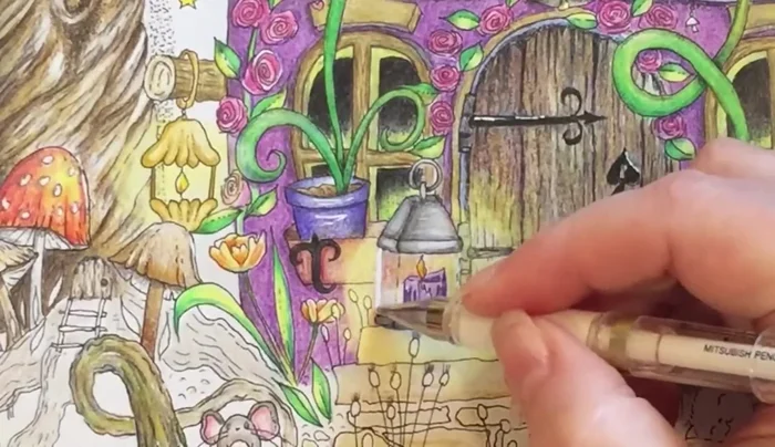 Glass Illusion with Gel Pen: Use a white gel pen to outline the edges of the glass panels, creating a window-like effect. For curved glass, use curved lines.