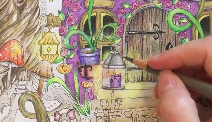 Blending and Highlighting: Gently blend with white polychromos for a tin-like look. Leave some areas less blended for texture.