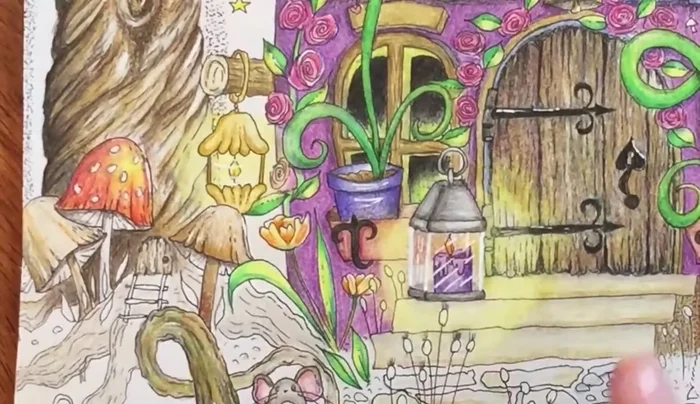 Creating the Glow: Lighten the areas around the light source to show a glow. You can either leave the area lighter during initial coloring or color it and then erase/lighten with yellow.