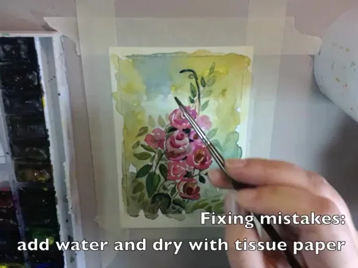 If you make a mistake, it's easy to fix by adding water and using tissue paper to lift the paint.