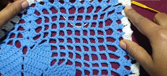 Third round and following rounds: Repeat the pattern from round two with white yarn for a total of six rows (three rounds).