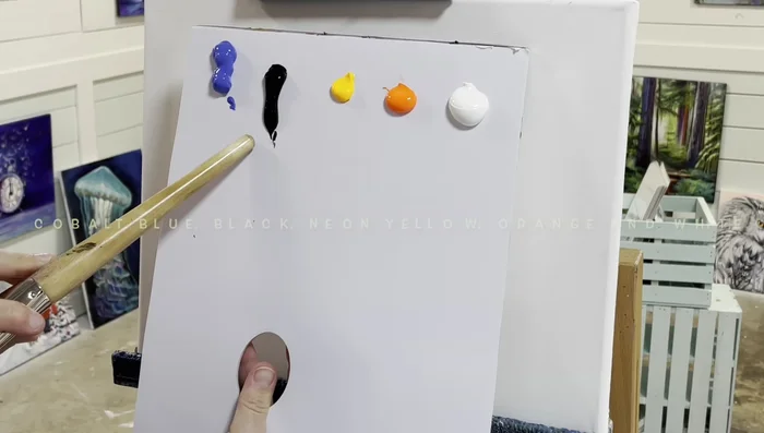 Create the sky and water background using a large blending brush. Start with cobalt blue at the top, gradually blending it lighter towards the bottom with white, creating an ombre effect.