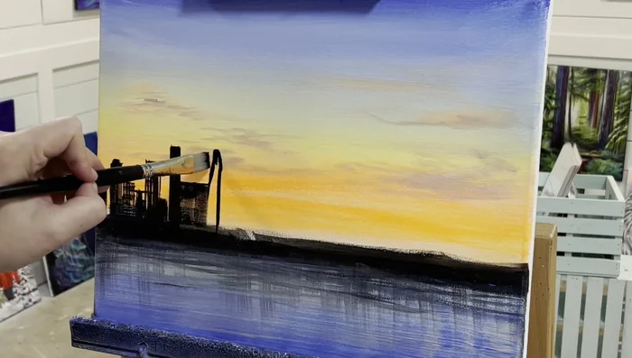 Add subtle details like window grids using light dragging of the brush.