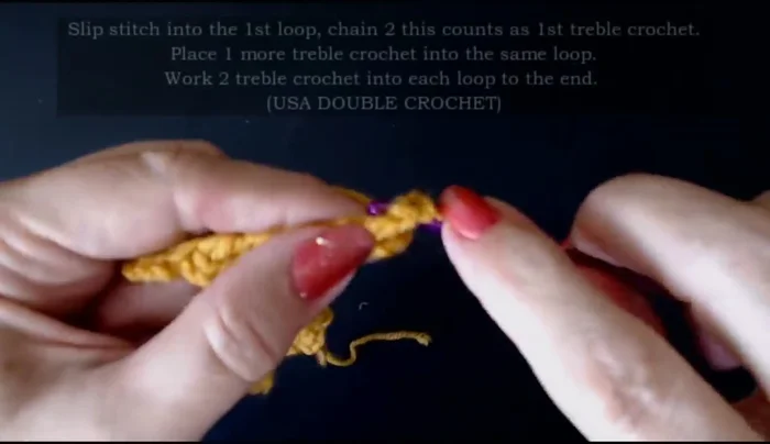 Fasten off and slip stitch into the first loop.