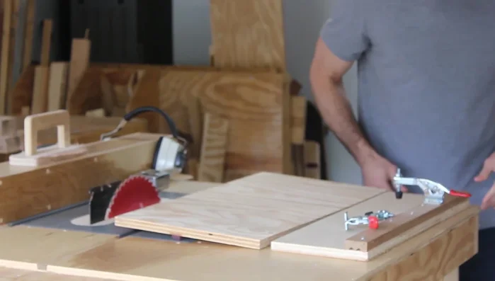 Ripping the wood to the desired cutting board thickness on the table saw.