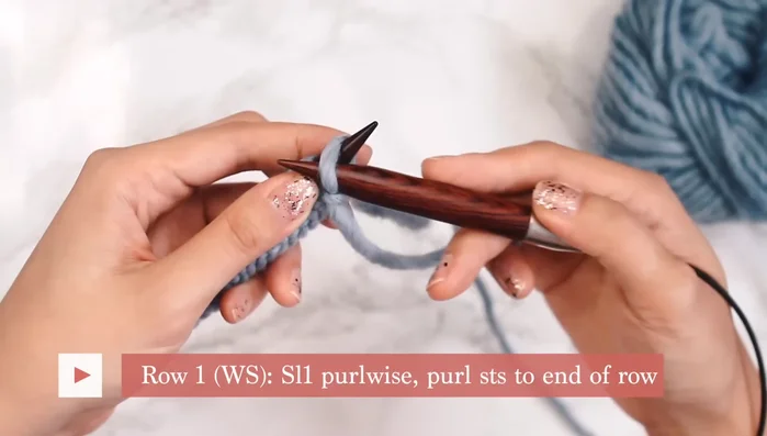 Row 3 (Wrong side): Slip 1 purlwise, purl all remaining stitches.