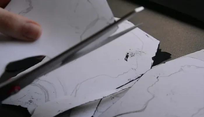 Carefully cut out the silhouette shapes, using a scalpel for fine details. (Moving the paper while cutting helps).