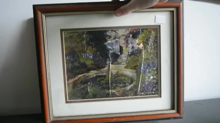 Mask gold edges on the frames and paint the frames black. Apply varnish for protection.