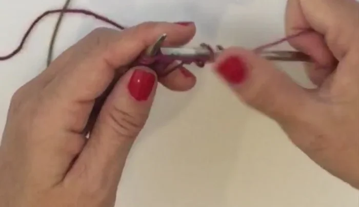 Row 5: Knit two garter stitches (salvage edge), then purl across all stitches and yarn overs. Knit the last two stitches.