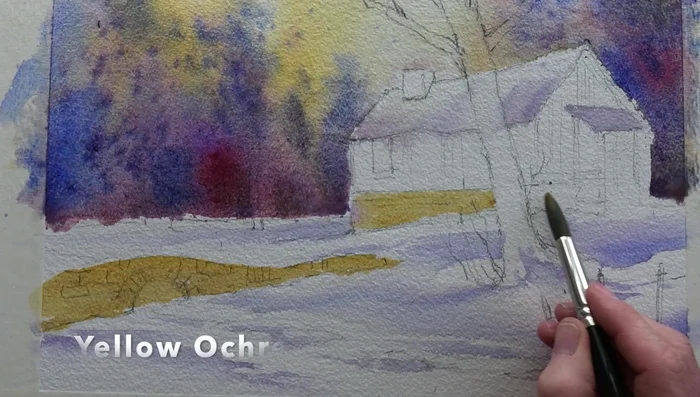 Paint the stream using Payne's grey, leaving white islands for snow.