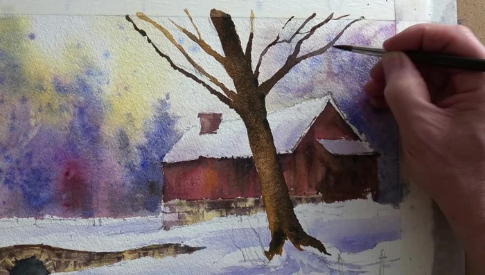 Use a number six brush for smaller branches.