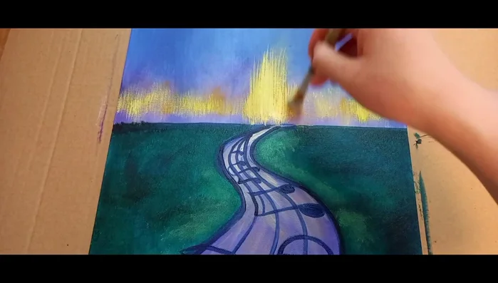 Painting process continues (music, applause)