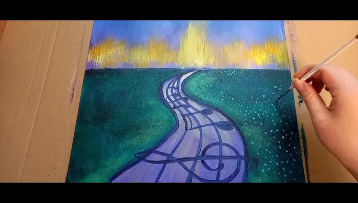 Painting process continues (music, applause)