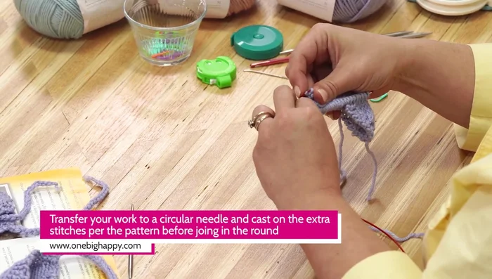 Join in the round using the magic loop method.