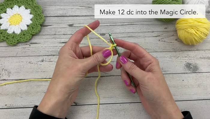 Slip stitch to join the round and fasten off the yellow yarn.