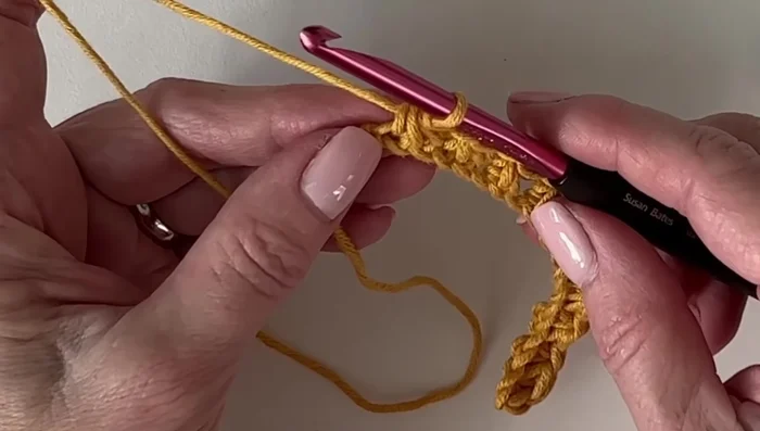On the last stitch of the row, do NOT chain one; instead, single crochet directly into it. Chain one and turn.
