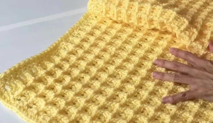 Place the two panels right sides together. Using a tapestry needle and yarn, sew the three sides together. 