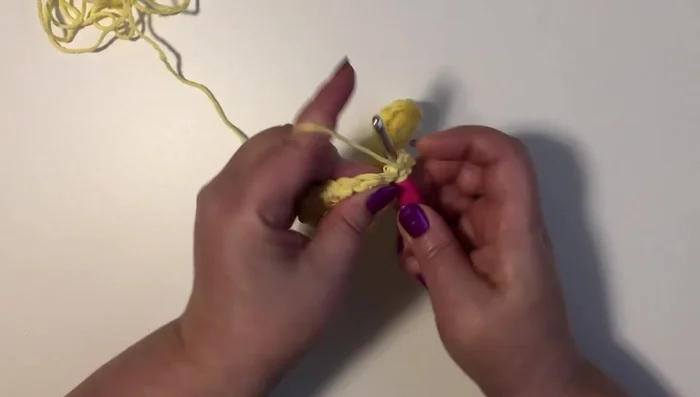 Skip two stitches. Work 5 double crochet in the next single crochet from the last row.