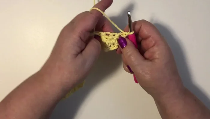 Chain 1, turn. Continue this pattern for 17 rows. 