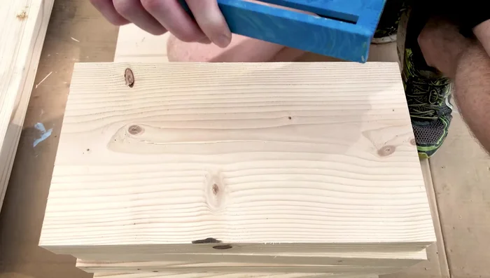 Create angled cuts for plinth corners: Cut the eight remaining plinth pieces at a 45-degree angle to create square corners when assembled.