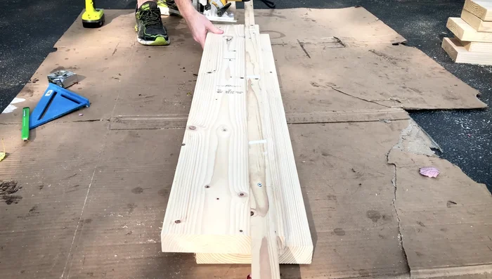 Rip the table top boards: Rip down the sides of the 44-inch table top pieces to create nice corners for joining. This makes four 6.75-inch pieces.