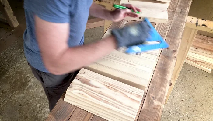 Drill pocket holes for plinth-top connection: Drill pocket holes at the top of the plinth to connect it to the table top.