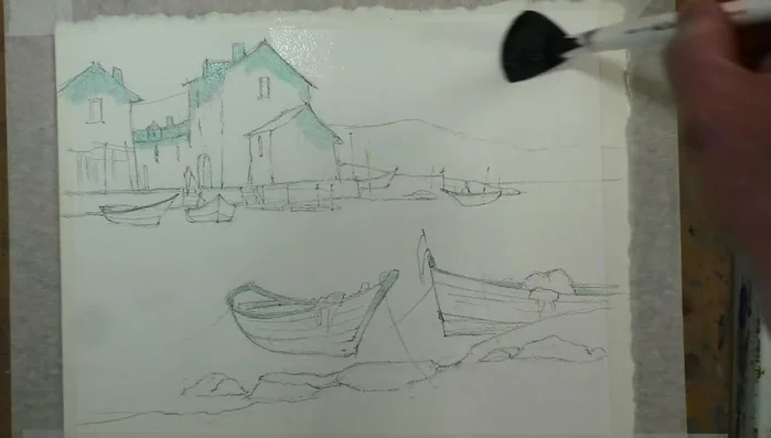 Adding yellow ochre to a distant coastal village.