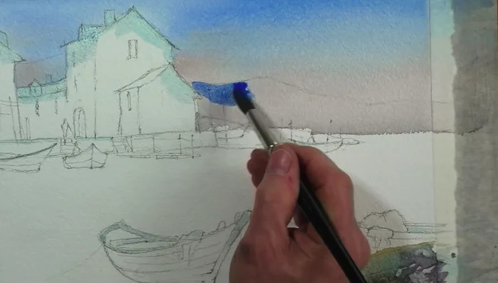 Adding yellow ochre to a distant coastal village.
