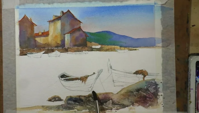 Adding transparent blue ripples to the dry sea.