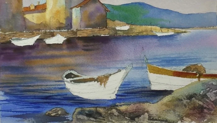 Adding final boat details with blues and reds.