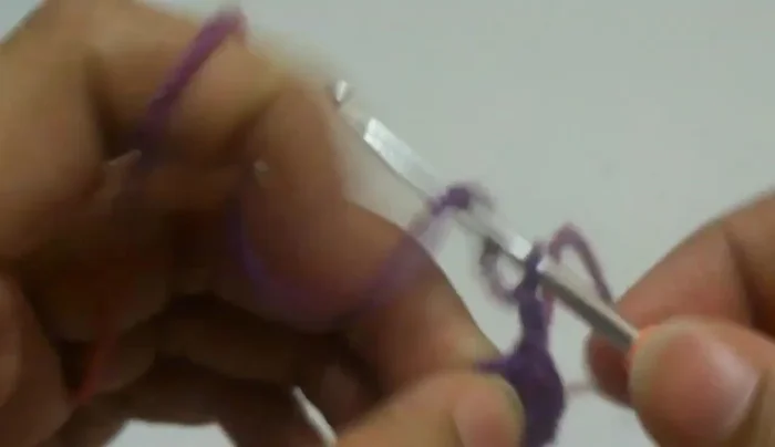 Chain three, then work four double crochet in the same stitch. Pull through two loops twice.