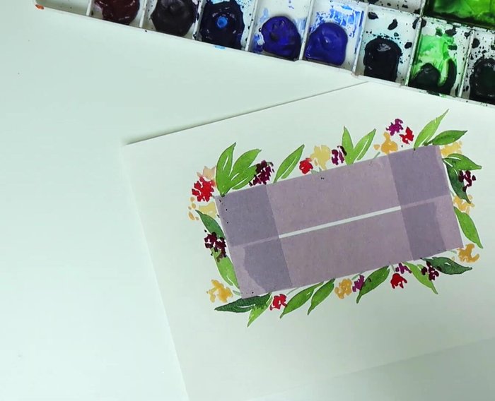 Connect the flower clusters with stems using the same green paint as the leaves.