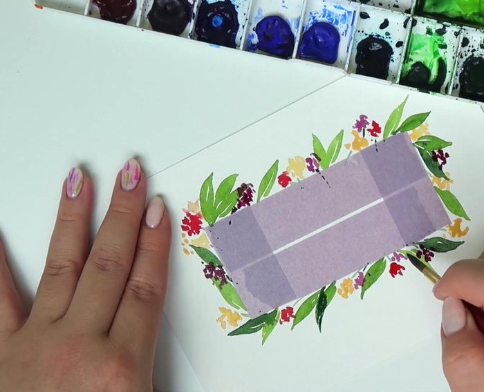 Fill any remaining negative space with more leaves, using a darker shade of green to add depth.